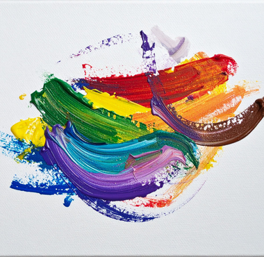 Colourful paint strokes on canvas representing contributing artists